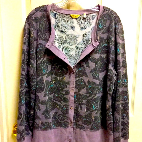 True Grit Sweaters - “True Grit” Plum Rose Print Cotton Cardigan